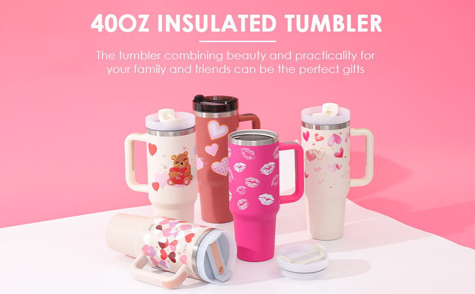 40oz Insulated Tumbler with Handle & Straw – Spill Proof