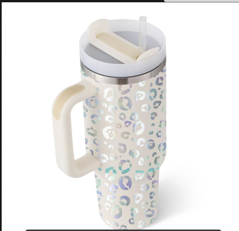 40oz Insulated Tumbler with Handle & Straw – Spill Proof