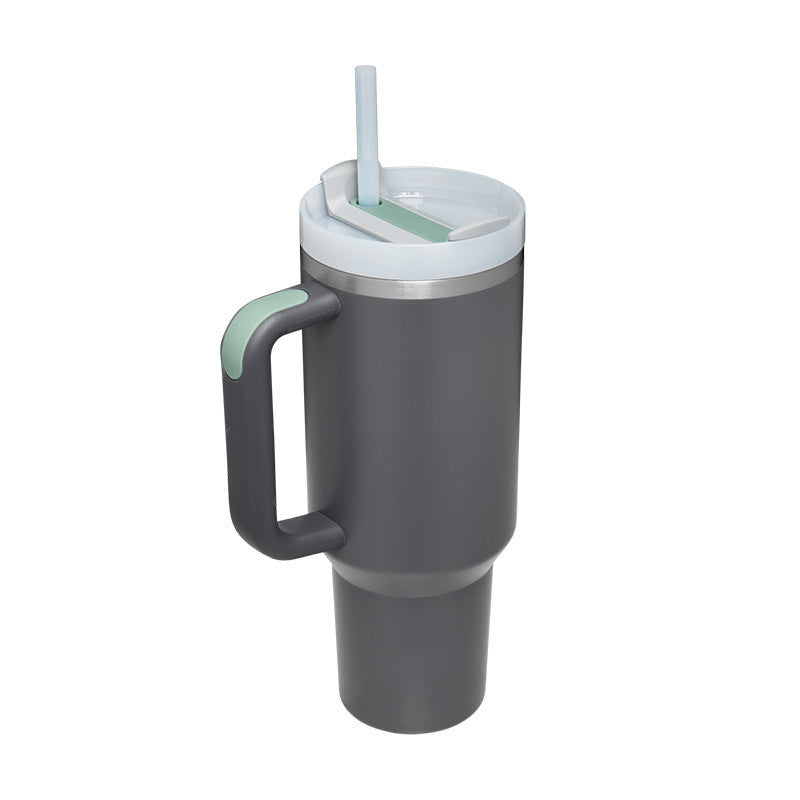 40oz Insulated Tumbler with Handle & Straw – Spill Proof
