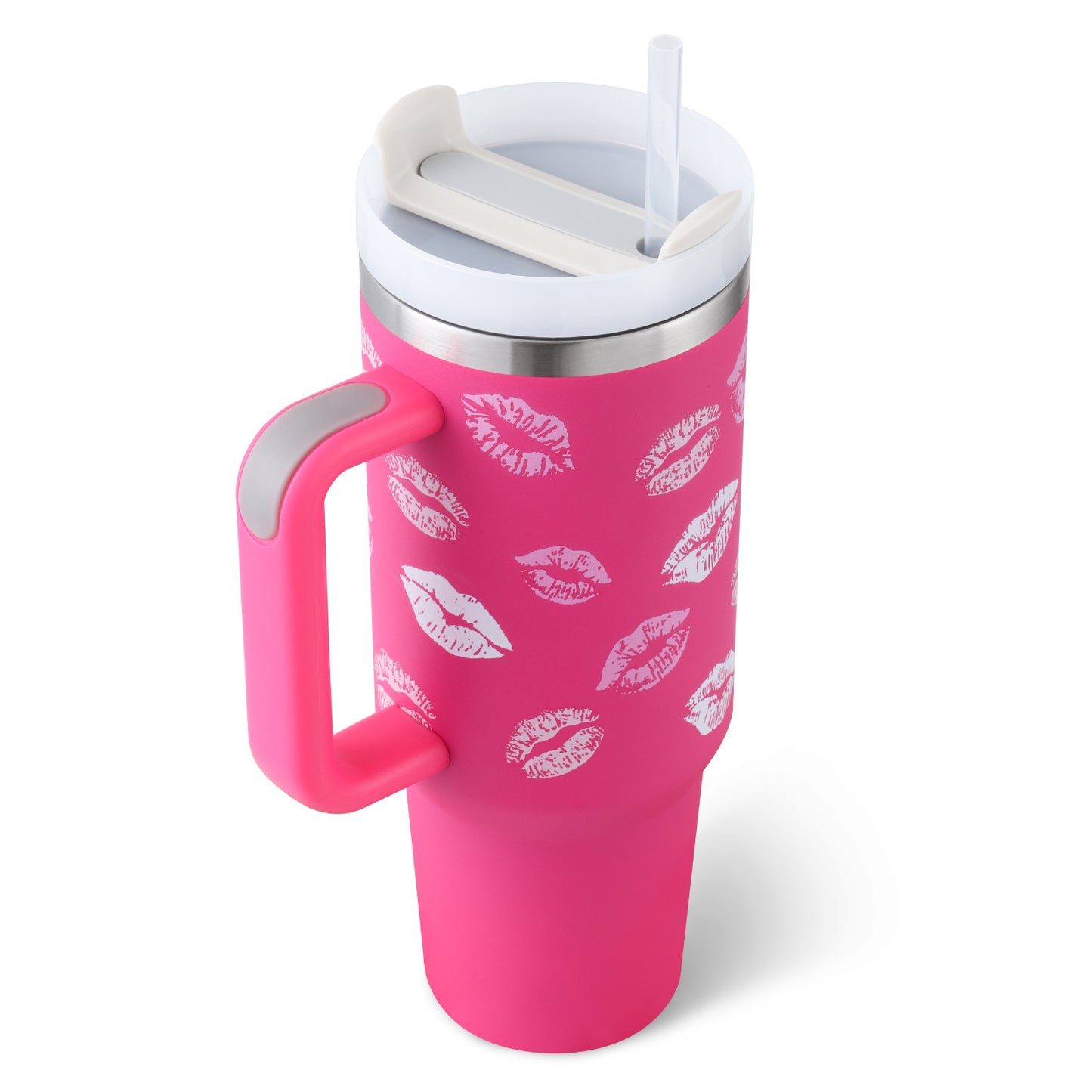 40oz Insulated Tumbler with Handle & Straw – Spill Proof