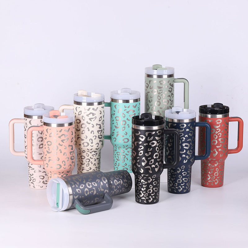 40oz Insulated Tumbler with Handle & Straw – Spill Proof