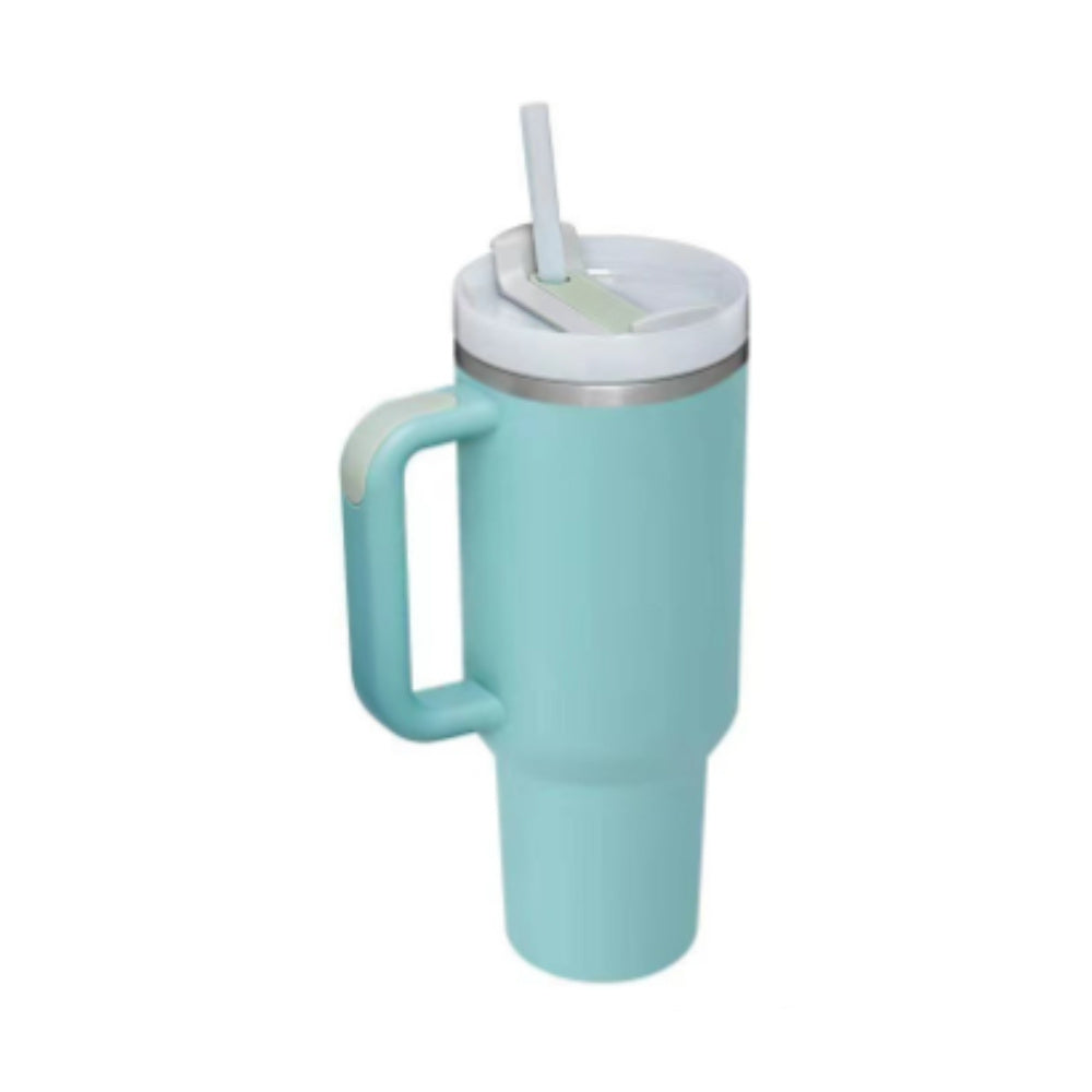 40oz Insulated Tumbler with Handle & Straw – Spill Proof