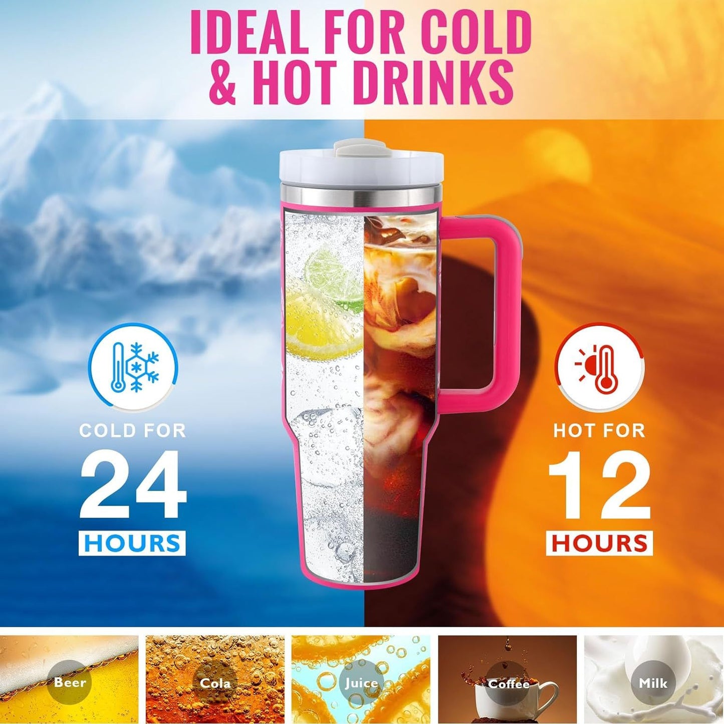 40oz Insulated Tumbler with Handle & Straw – Spill Proof