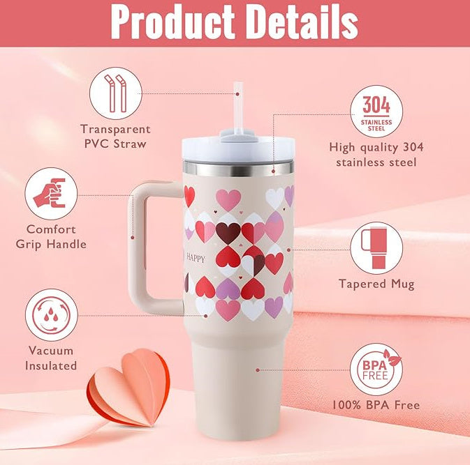 40oz Insulated Tumbler with Handle & Straw – Spill Proof