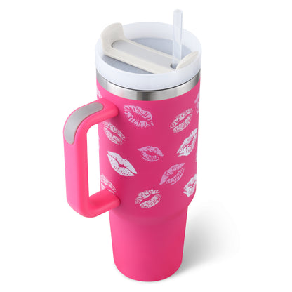 40oz Insulated Tumbler with Handle & Straw – Spill Proof