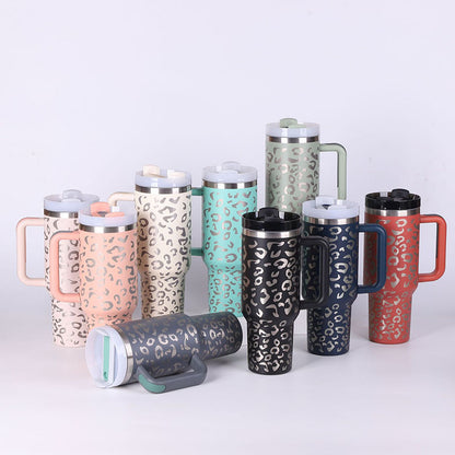 40oz Insulated Tumbler with Handle & Straw – Spill Proof