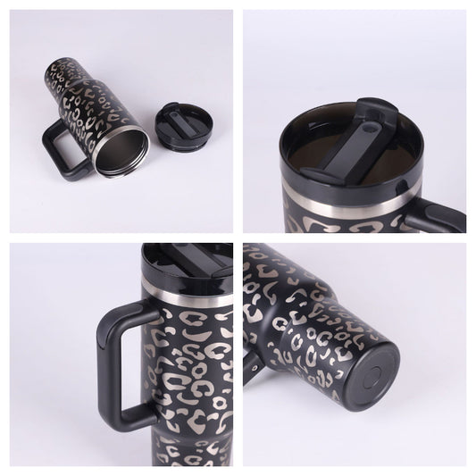 40oz Insulated Tumbler with Handle & Straw – Spill Proof