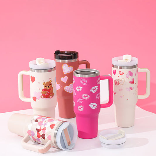 40oz Insulated Tumbler with Handle & Straw – Spill Proof