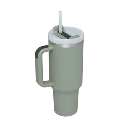 40oz Insulated Tumbler with Handle & Straw – Spill Proof