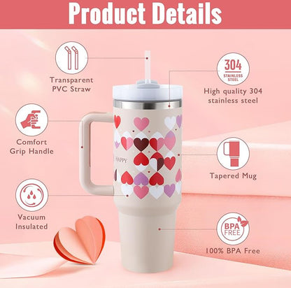 40oz Insulated Tumbler with Handle & Straw – Spill Proof
